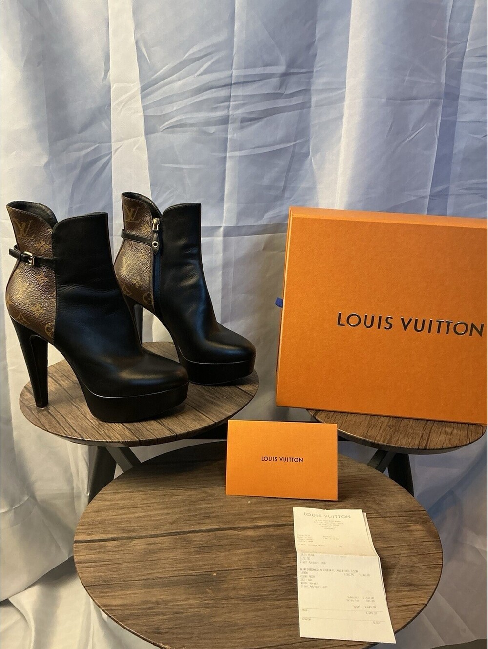 Louis Vuitton Black Leather and Monogram Platform Ankle Boot